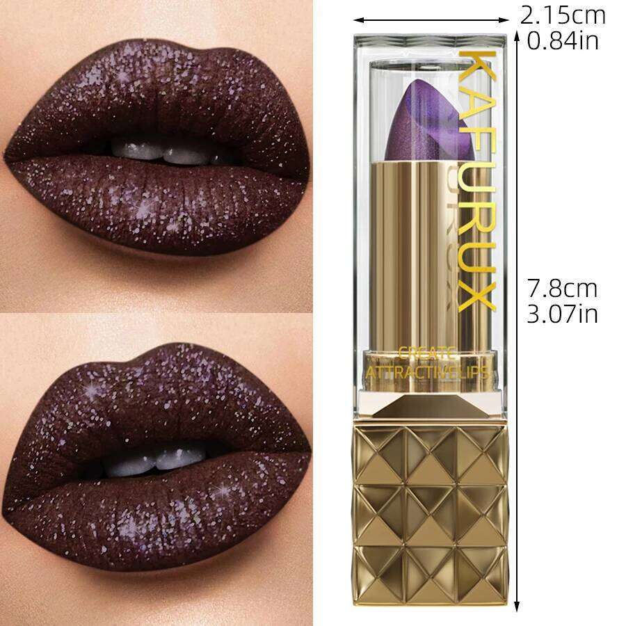 1pc Sexy Glitter Shiny Red Lipstick Pearlescent Tint, Long Lasting Senior Matte Lip Makeup Gifts for Women Metallic lip H260302