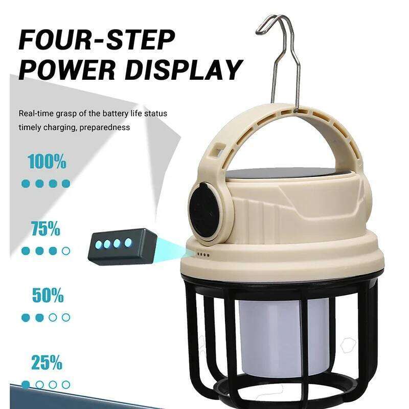 Multifunctional Solar Camping Lights Rechargeable Flashlight Outdoor Waterproof Portable Power Bank Emergency Lamp with Hooks S260302