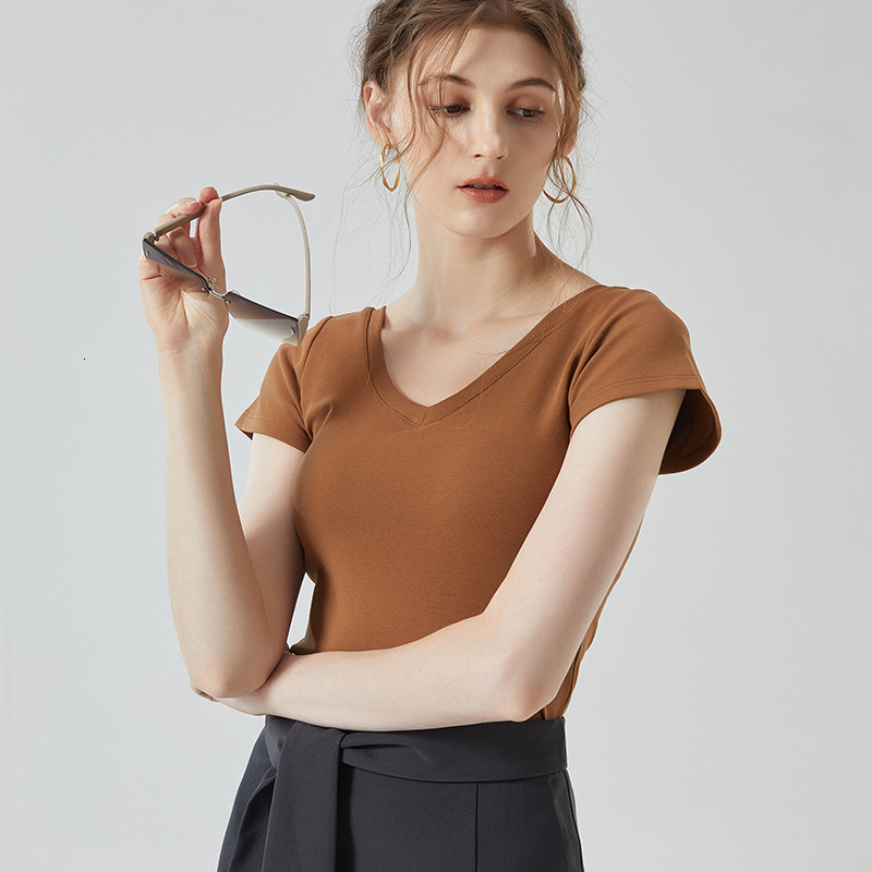 No Bra Needed V-neck For Women Pure Cotton With Polo Shirt Chest Pads Integrated Cup Petite Designer Shirt Size Beautiful Back Slim Fit Top Designer Hoodie For Summer