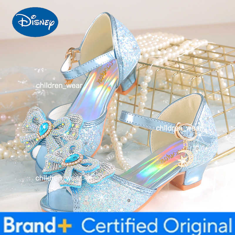 Disney 2026 Girls Princess Sandals Childrens Shoes Frozen Elsa Childrens Shoes Girls Fashion Baby Pink Blue High Heel Shoes Size H260303