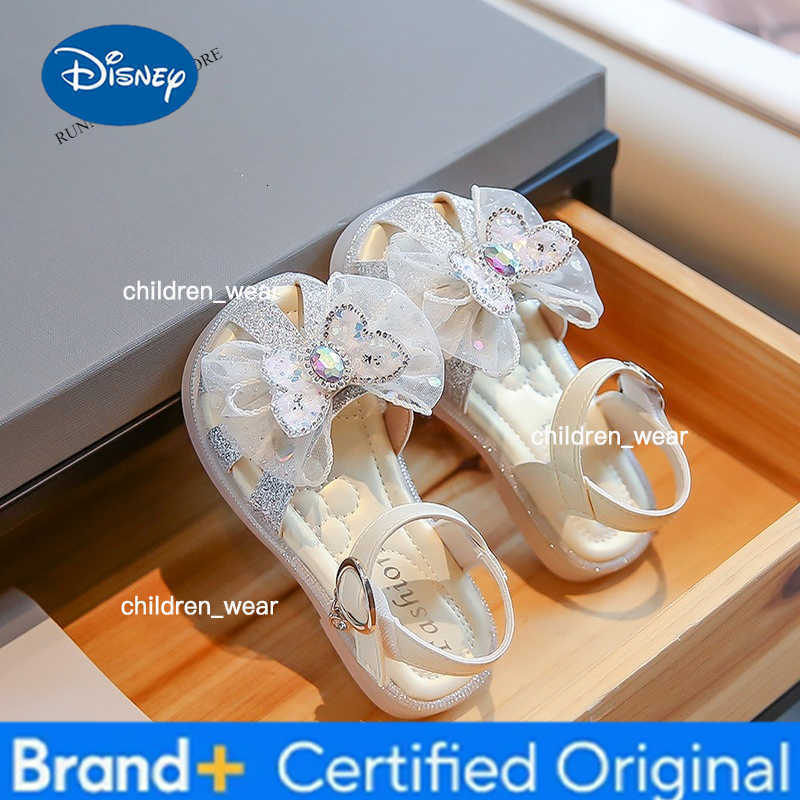 Disney Childrens Rhinestone Bowite Sandals Korean Girls Princess Performance Single Shoes Cute Kids Fashion Wedding Flat Shoes I10305 H260303