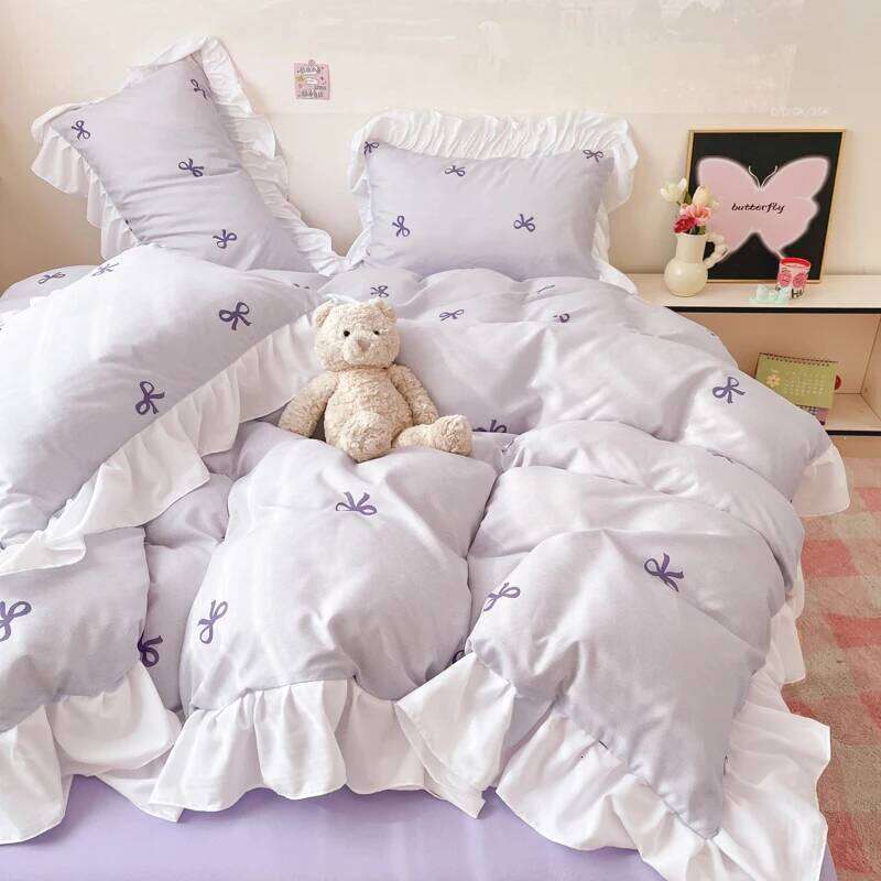 2025 New Yunsoft Cotton Korean INS Age Reduction Lace Cartoon Four-Piece Quilt Cover Girls Bedding Set W260302