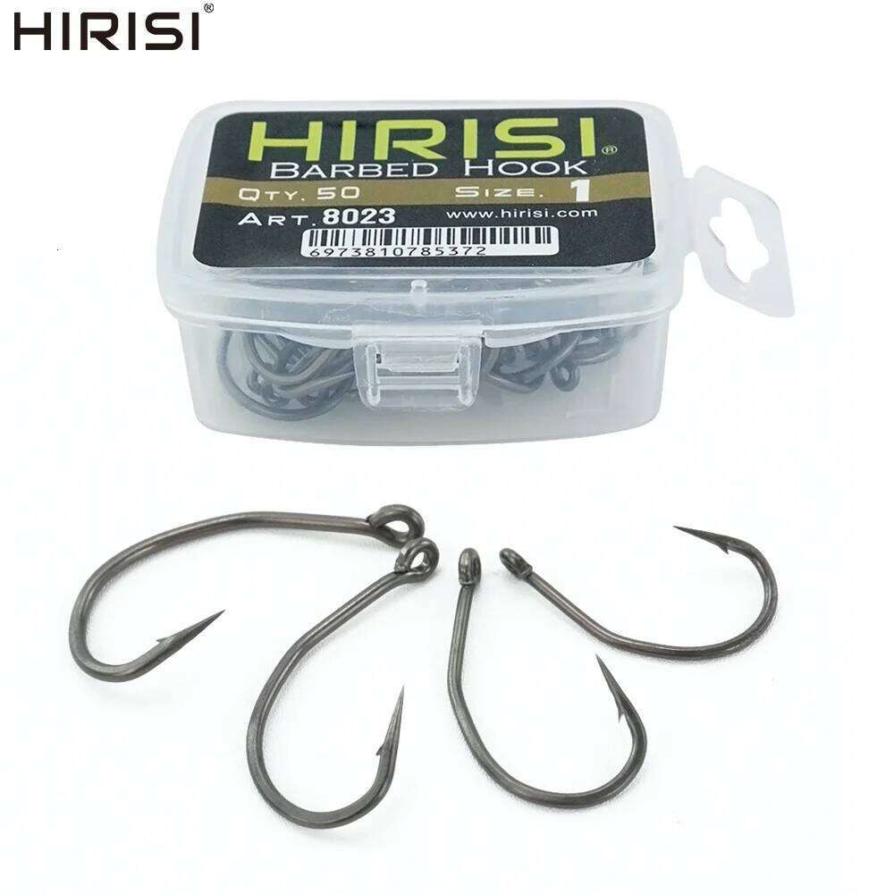 Hirisi 50Pcs Fish Hook PTFE Coated Barbed Fishing Hooks Terminal Tackle 8023 Z260228