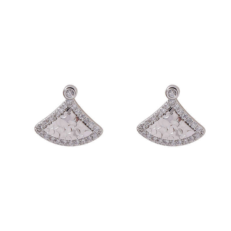 Ins Small Micro-inlaid Zirconia Stud Earrings For Women Ice-crystal Fan-shaped Earrings