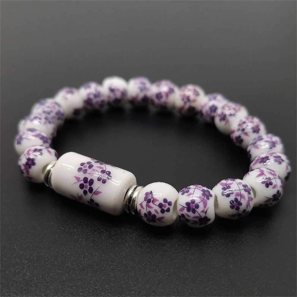 b21 Blue and White Porcelain Stretch Bead Bracelet for 8MM Ceramic Sunflower Plum Blossom Bead Bracelet Collect Jewelry Gifts H260303