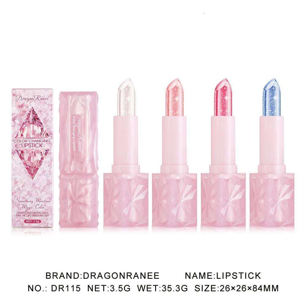 Dragon Ranee Colorful changing Thermochromic Pink Three-Diamond Crystal Lipstick Waterproof Long-Lasting Moisturising H260302