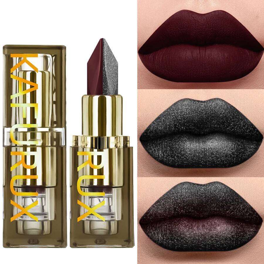 1PC Two-tone Sexy Red&Black Lipstick Glitter&matte Sticks Nonstick Highly Pigmented Metallic Finish Lip Tint Makeup Giifts H260302