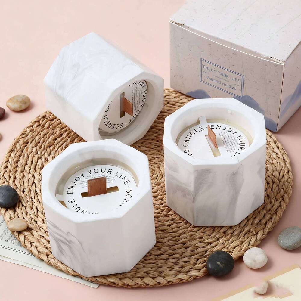 Soy Wax Scented Marble Design Smokeless Aromatherapy Jar Candle, Home Decor Relaxing Gifts for Wedding Birthday Valentin W260303