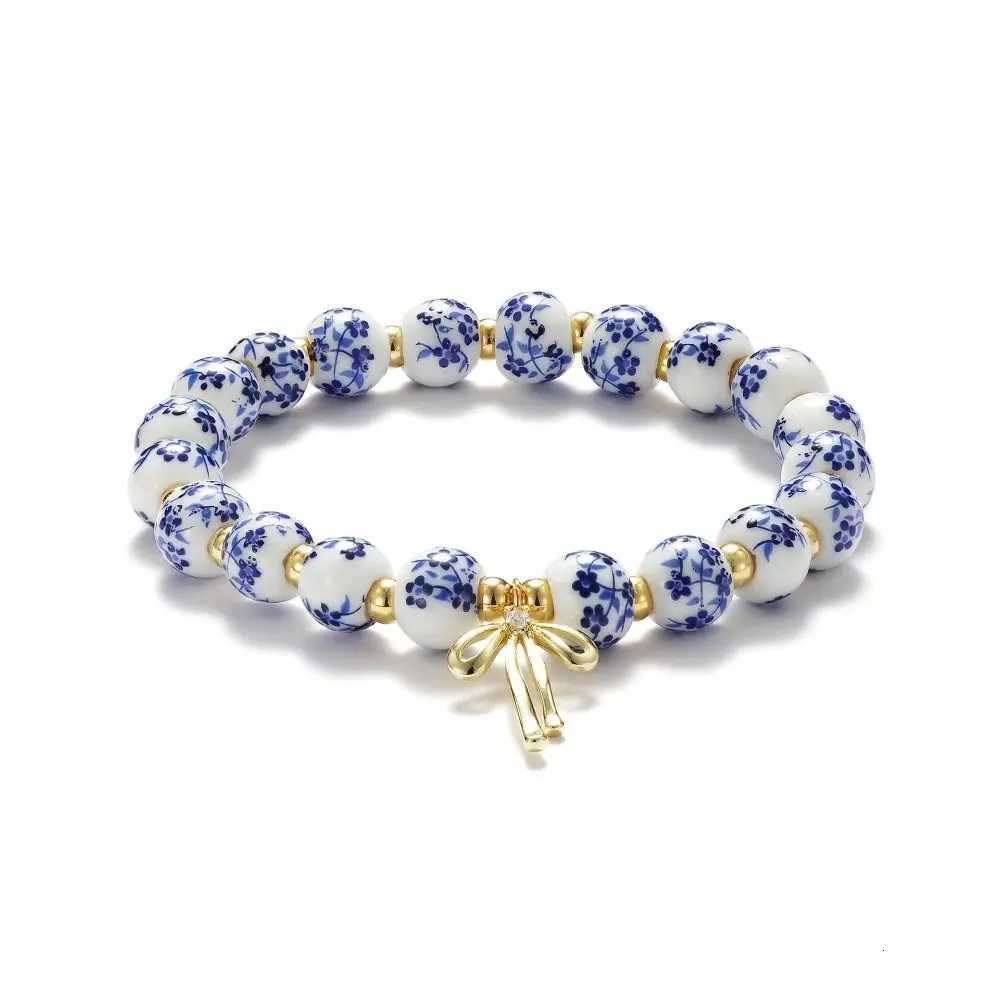 Elastic Blue and White Porcelain Bracelet Ceramics Metal Beads Bracelets Silver Antiquities New Chinese Style Bracelet H260303