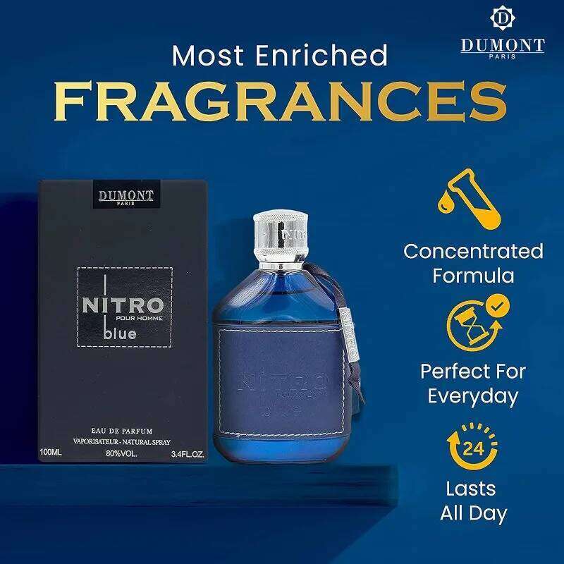 Dumont Nitro Blue Eau de Parfum Spray 100 ML Arab Perfumes Lasting Oriental Woody Pheromones Perfume 3.4 Ounce Cologne 26H0302