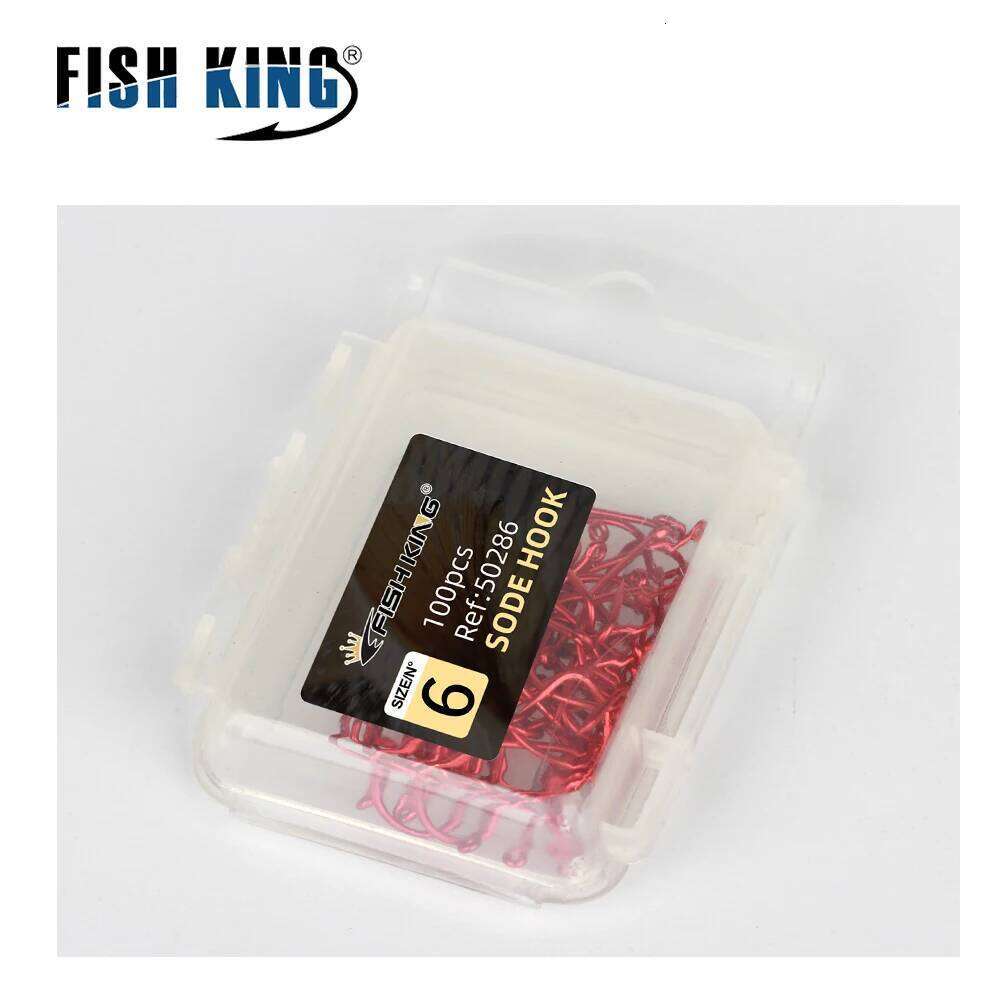 FISH KING 50pcs-100pcs Fishing 6#-10# Barbed High Carbon Steel Red With eyes Bent Baitholder Ringed Carp Hook Tackle Z260228