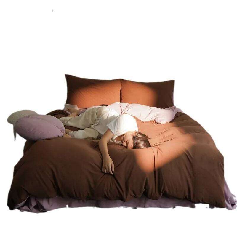 Customizable kneaded fleece solid color double-spell four-piece set antibacterial thickened skin-friendly bed sheet quilt cover W260302