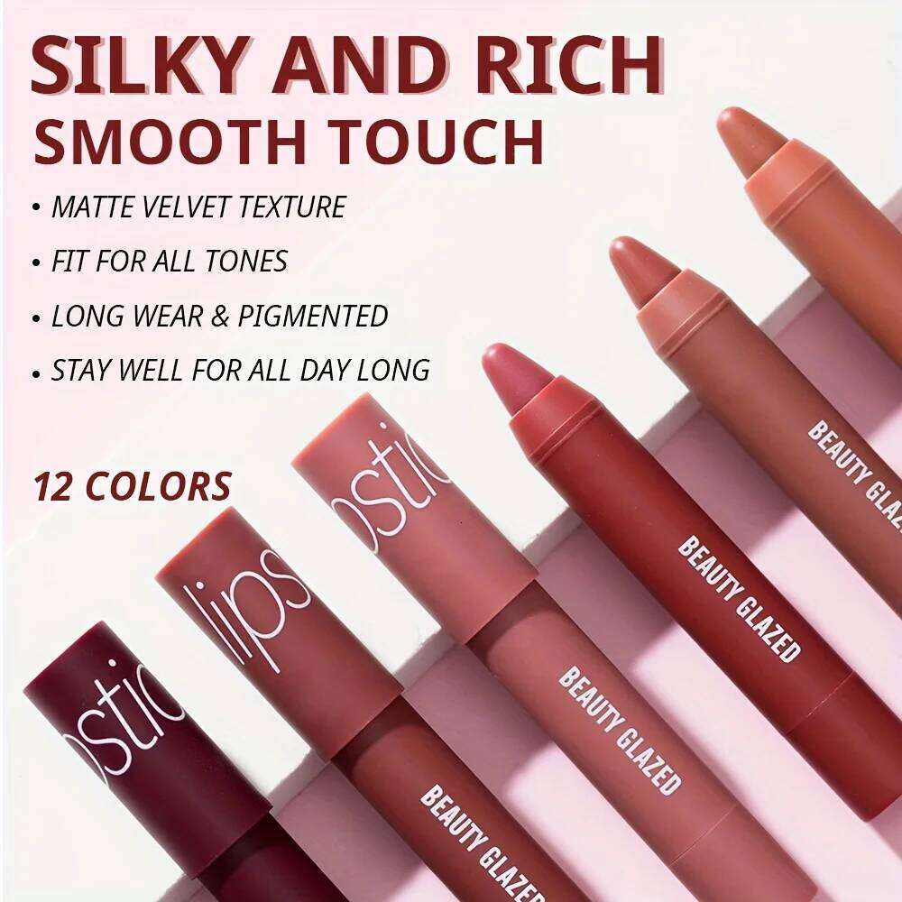 BEAUTY GLAZED Matte Pearl Lipstick Pens: Long-Lasting, Waterproof, And Non-Stick for All Skin Types - 12 Colors H260302