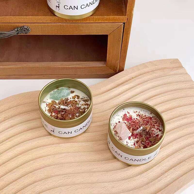 Scented Crystal Stone Dry Flower Silver Tin Hotel Wedding Ceremony Candle W260303