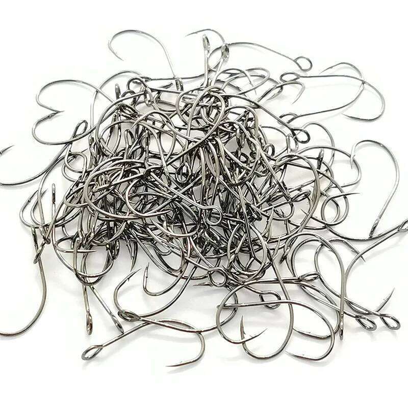 OUTKIT 10pcs Size 6#-12# for Fishing Lure Jig Spoon Single Fish Bait Inline Hook Big Eye Sharp High Carbon Steel Z260228