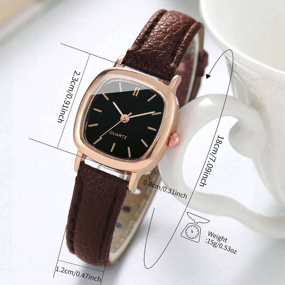 2PCS/Set Fashion Square Women Watch Leather Band Quartz Watches Heart Bracelet Set XJ260303