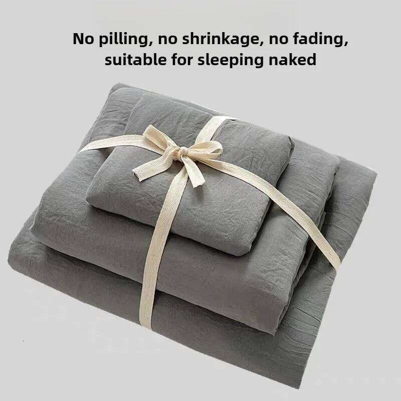 A-class washed cotton four piece solid color linen with bed sheet, down duvet cover, pillowcase, bedding set W260302 W260302