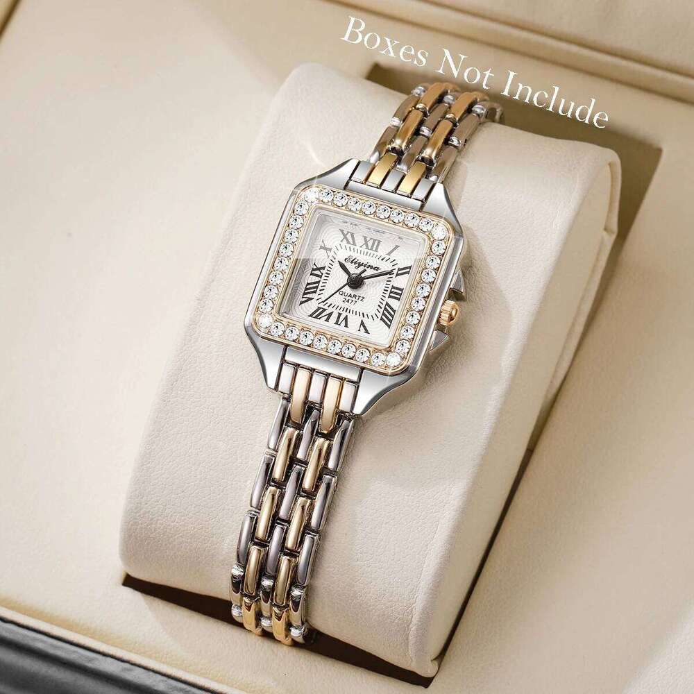 Elegant Rhinestone Square Women Watches Fashion Roma Dial Quartz Wristwatch Reloj Mujer Ladies Clock Without Box XJ260303