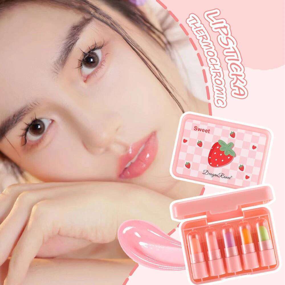 Cute 5pcs Temperature Color Changing Gift Cosmetics Mini Lipstick Set fruit flavor Lipgloss Makeup for Women Girl H260302
