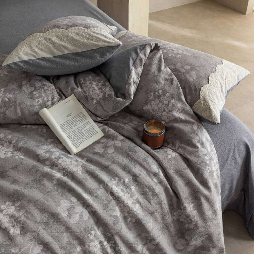 Skin Friendly A Class Cotton Linen Four-Piece Retro Floral Printed Quilt Cover With Lace Pillowcase Bed Sheet Bedding Set W260302