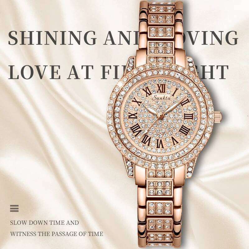 SUNKTA Watches Relojes Para Mujer Luxury Classic Golden Watch Women Alloy Strap Round Rhinestone Dail Quartz Wristwatches XJ260303