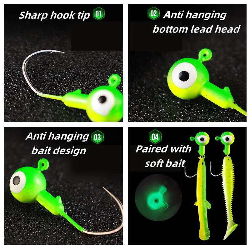 9PCS Head 0.8g/1.75g/3.5g/5g Crank Mix Colors Hook head Lure Hard Bait Soft Worm Jig Hookfor Fishing Tackle Z260228