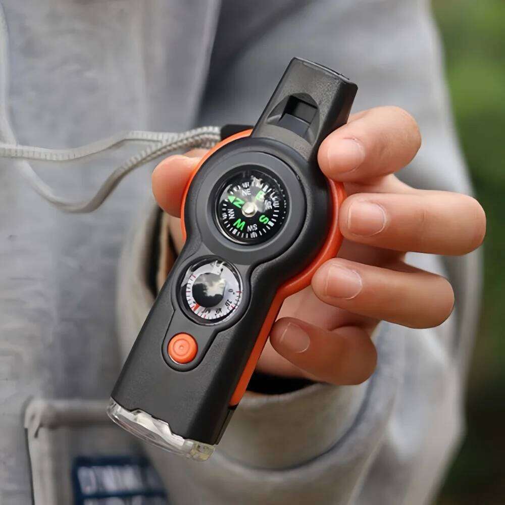 7 in 1 Emergency Safety Whistle Loud Survival whistle thermometer with Mini Compass for Outdoor Hiking Camping Boating S260302