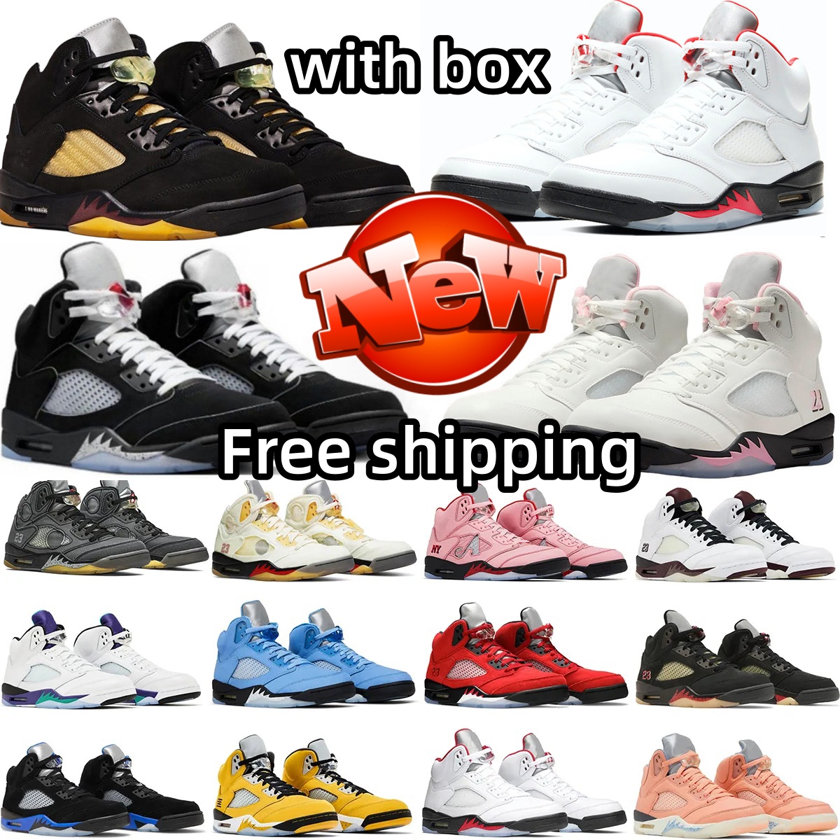 Free Shipping Designer Men Women 5 Baketball Shoe Black Cat Olive Navy Georgetown Aqua UNC Lucky Blue Raging Bull Fire Red Suede Sail Burgundy Trainers 5