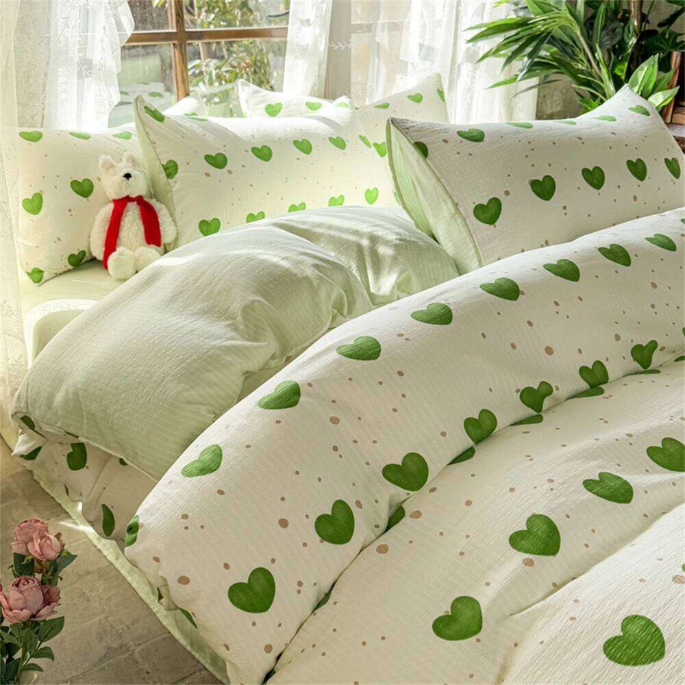 Printed with Pillowcase Washed Cotton Duvet Cover Four-Piece Set Comforter Bedding Sets for Double Bed Home Textiles W260302