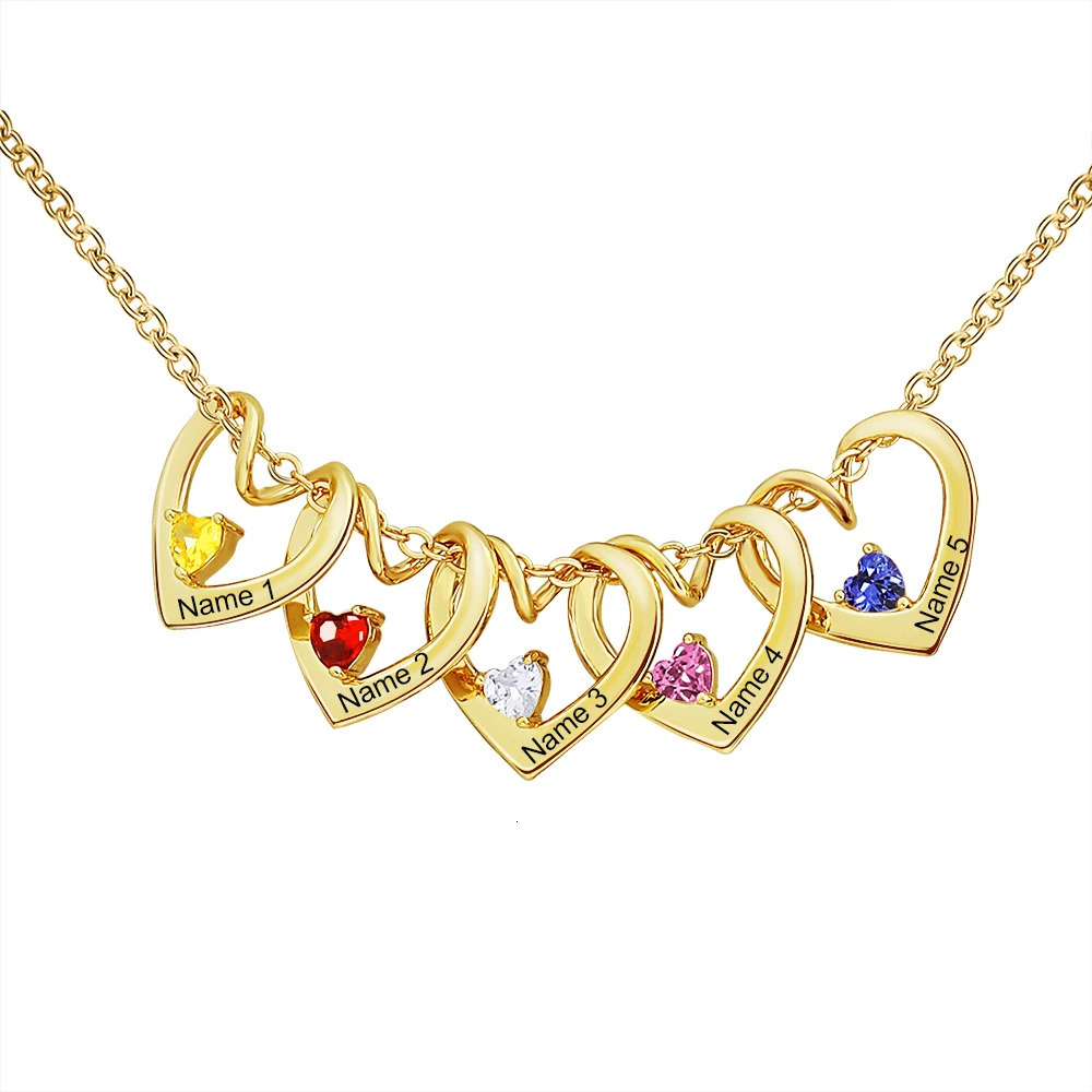 Custom Names Heart Pendant Necklace with Birth Stone Birth Stone Necklace Personalized Jewellry Gift Mothers Day Gift 260228