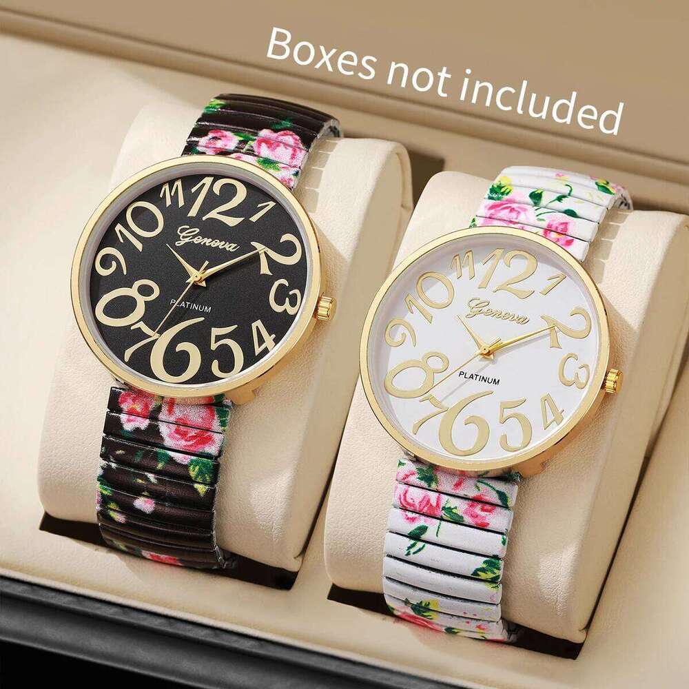 1/2/3/4PCS Fashion Flowers Printed Women Watch Luxury Elastic Strap Arabic Quartz Watches Reloj Mujer Girls ClockWithout Box XJ260303