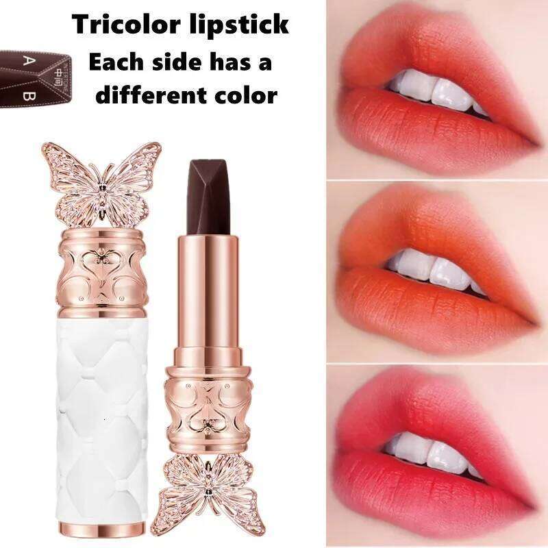 Long Lasting Velvet Lipstick Butterfly Shape Waterproof Matte Gloss 3 In 1 Non Stick Moisturizing Lip Makeup Cosmetics H260302