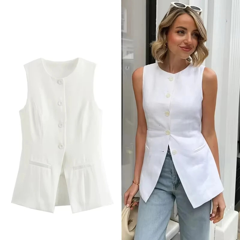 2025 White Sleeveless Button Summer Vests for Jacket Pink Top Women Streetwear Women's Tailored Vest dongdumaoyi
