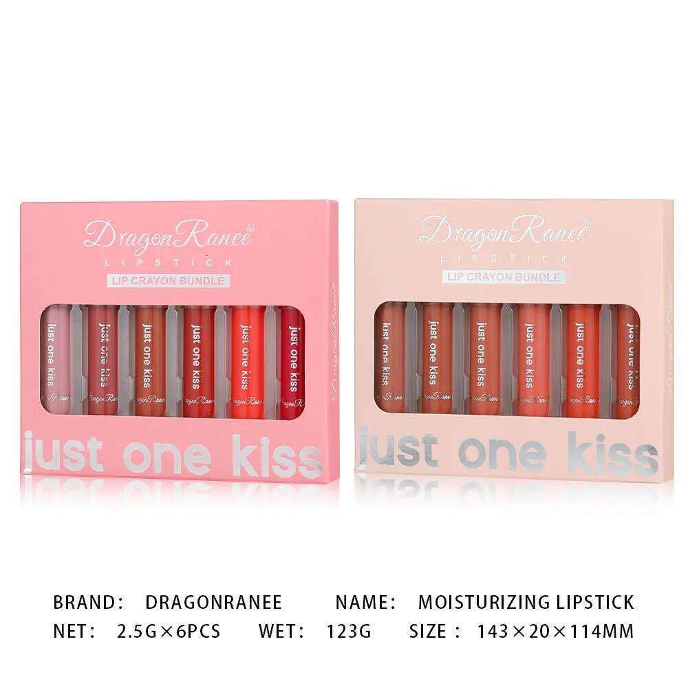 Dragon Ranee 6pcs/set Matte Velvet Crayon Long Lasting Color Waterproof Swirl Lipstick Solid Lip Balm H260302