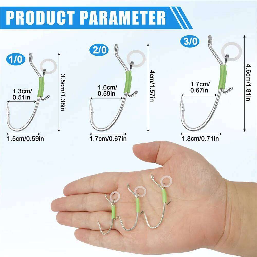 10pcs Luminous Stainless Steel Saltwater Live bait Fishing Hooks Shrimp Walker for Bas Groupers Pike Catfish Z260228