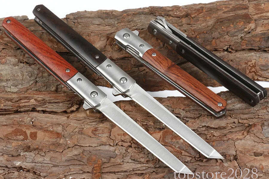Ball Bearing Flipper Folding Knife 3Cr13 Satin Blade Rosewood + Stainless Steel Handle EDC Pocket Knives