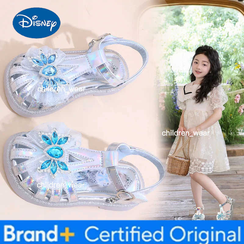 Disney Girls Shoes 2024 New Summer Little Girls Summer Performance Rhinestone Sandals Childrens Closed Toe Princess Shoes H2603031