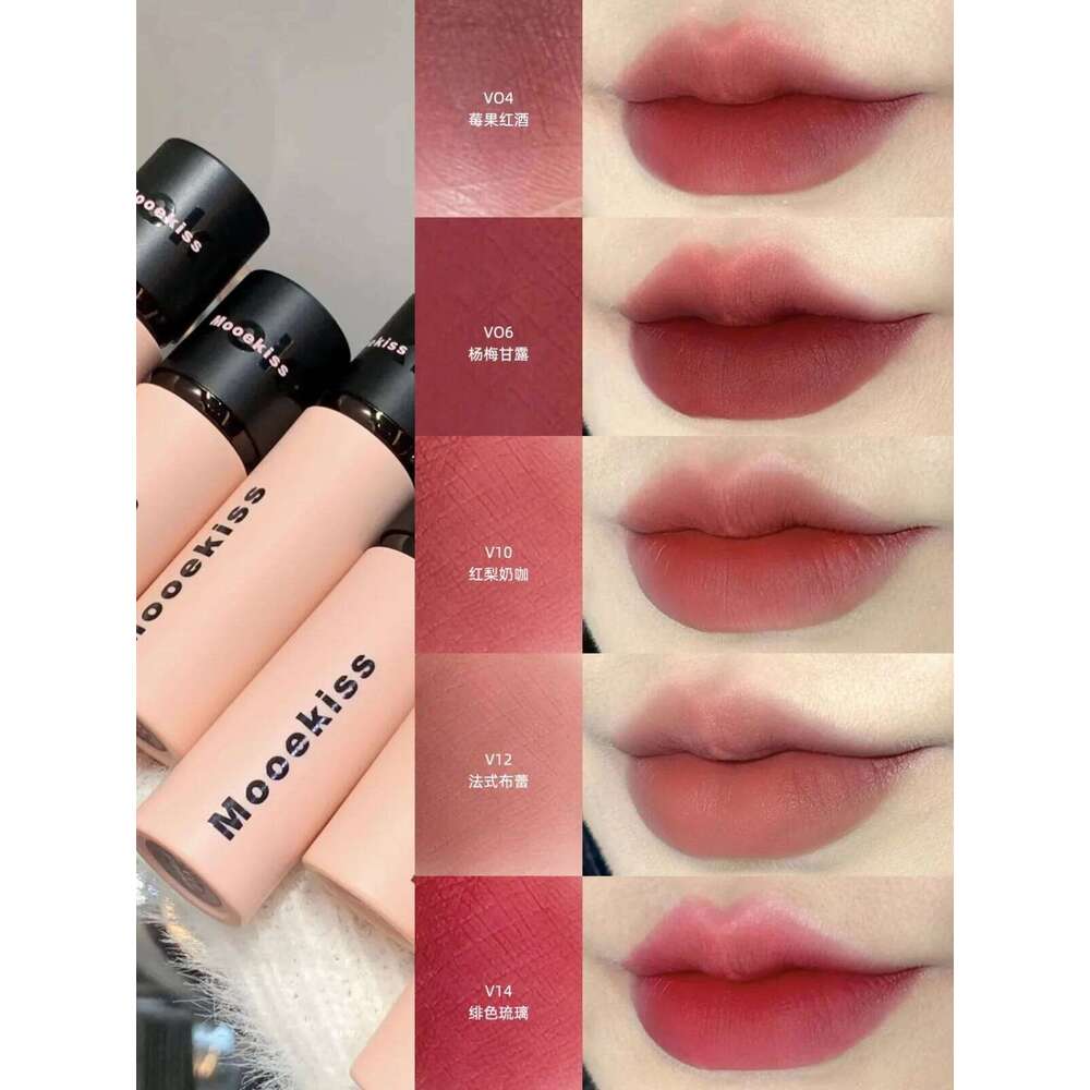 Mooekiss Velvet Lipstick Matte Soft Mist Fog Lipclay Lipmud Long-lasting Concealer Non-stick Chestnut Brown Lip Clay Gloss H260302