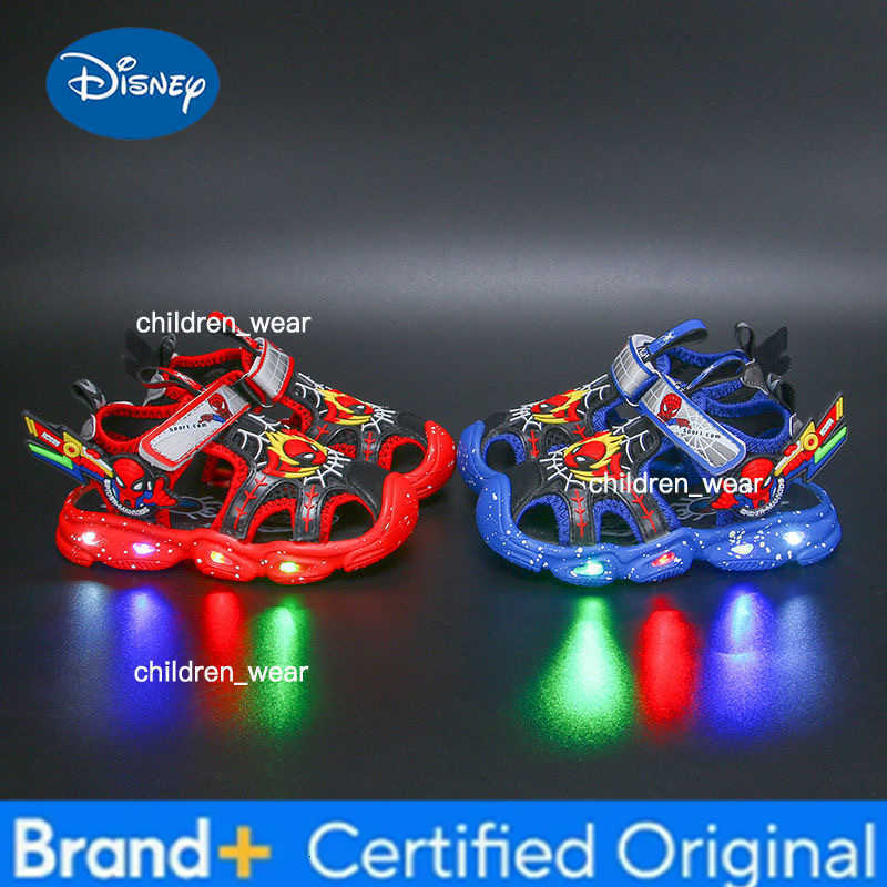 Disney KidsCasual Shoes Sandals Led Light Spider-Man EVA Summer Shoes For Boys Anti-slip Hook and Loop Blue Red Shoes Size 21-30 H260303