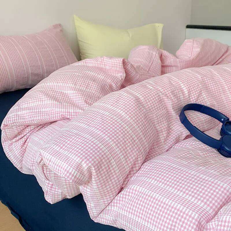 For Ins Dopamine Korean Striped Washed Cotton Four-piece Bedding Cream Style Bed Sheet Quilt Cover Three-piece Set W260302