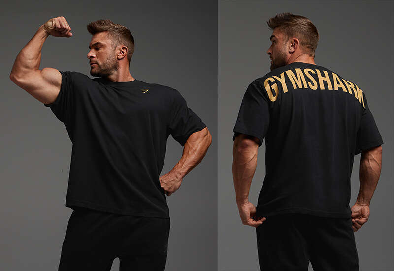 Muscle Shark Fitness American Style Trendy Brand Hot Sale Heavyweight Men's Pure Cotton Loose Fashion New Large Size T-Shirt