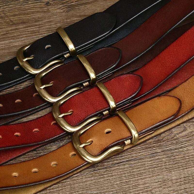 3.8CM Pure Cowhide Genuine Leather for Men High Quality Jeans Brass Buckle Belts Cowboy Waistband Male Fashion Designer Luxury S260228 e4e 47c