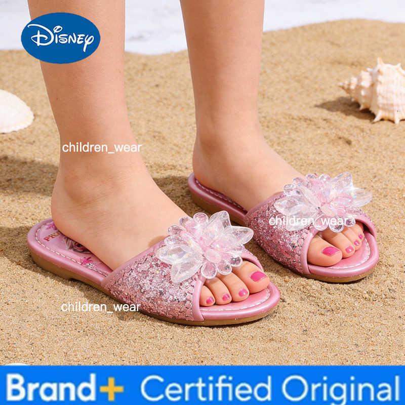 Disney Childrens Sandals Fashion Frozen Elsa Princess Pink Blue Rhinestone Shoes Shiny Soft Sole Non Slip Girls Sandals H260303