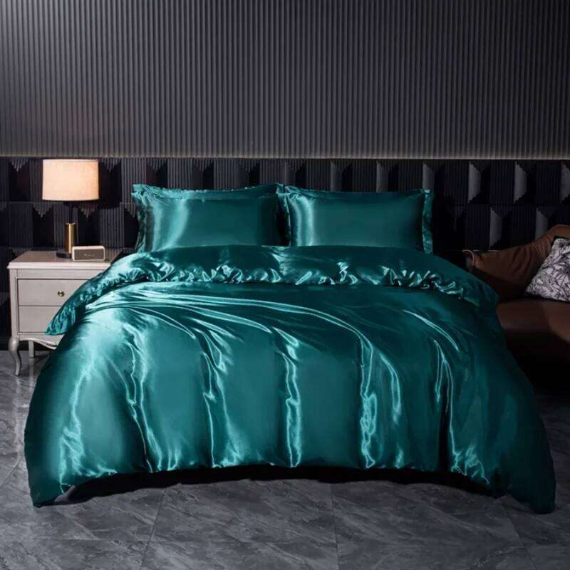 Solid Silk Bedding Set with Duvet Cover Bed Sheet Pillowcases Luxury Satin Single Double Bedsheet King Queen Twin Size W260302