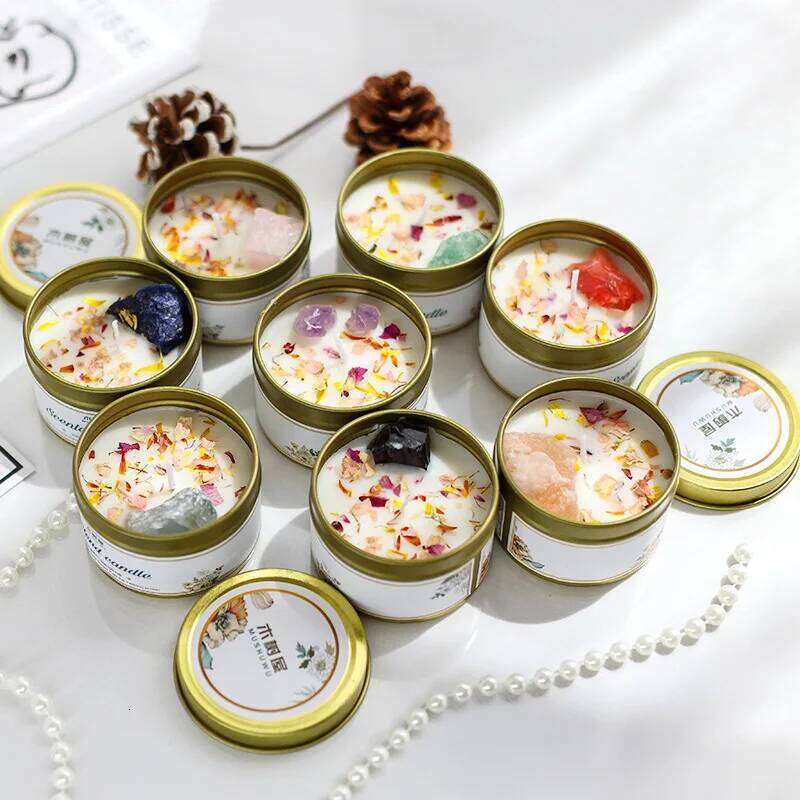 Aromatherapy Crystal Stones Dried Flowers Household Iron Cans Indoor Fragrance Candles Wedding Gifts W260303