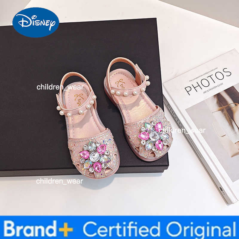 Disney Girls Sequins Crystal Princess Sandals Children Toes Capped Hollow Out Shoes Soft Bottom Fashion Kids Performance Shoes H260303