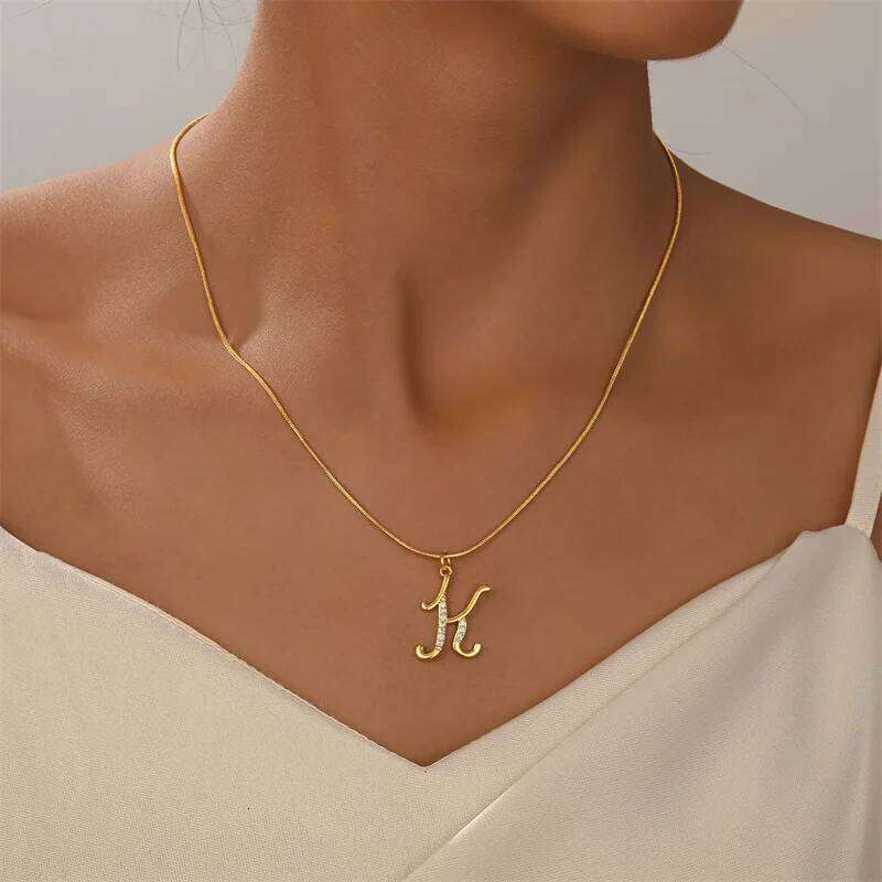 Gold Color Letter Pendant Necklace for Women Zircon Crystal Snake Chain Choker Alphabet Irregular A-Z Accessories Jewelry Gifts Y260302