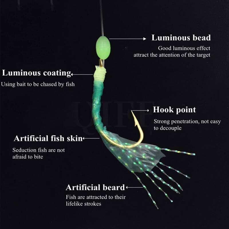 ZYZ Three-coloured Fishing Sabiki Fish Skin String Hooks 12# 14# 16# 18# 1Set 6Hooks With Luminous Bead Barbed Hook Z260228
