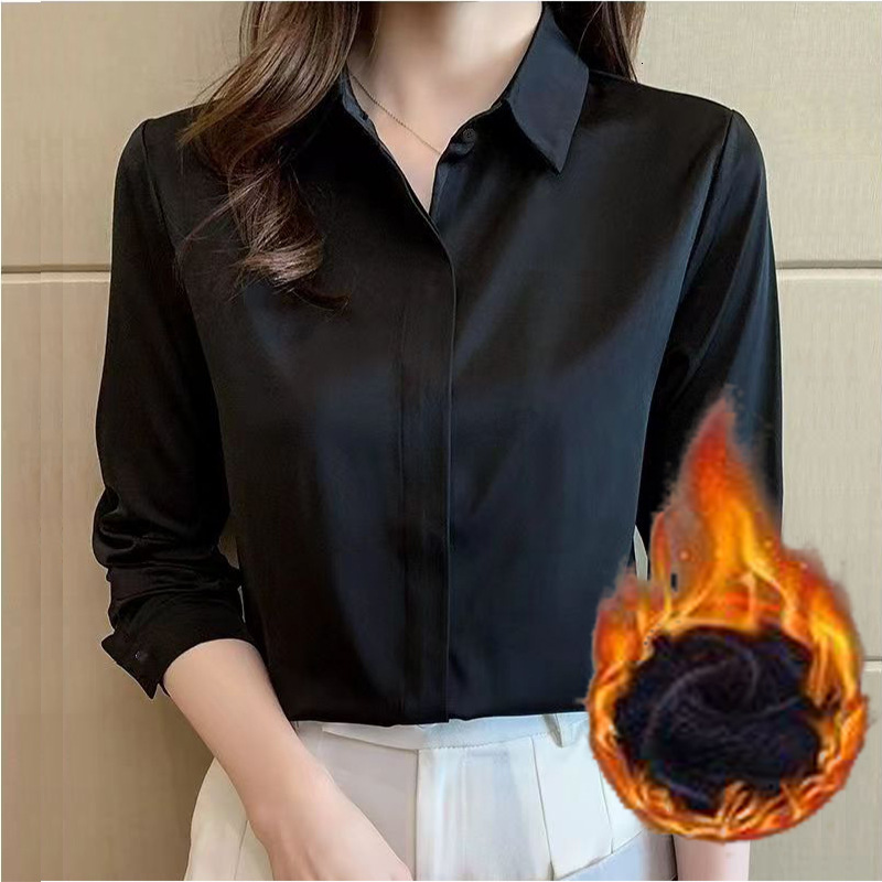 Fleece-lined Thickened Polo Shirt Autumn Winter New Black Shirt Women Long Sleeve Korean Style Designer Shirt Loose Workwear Versatile Designer Hoodie Shirt Women