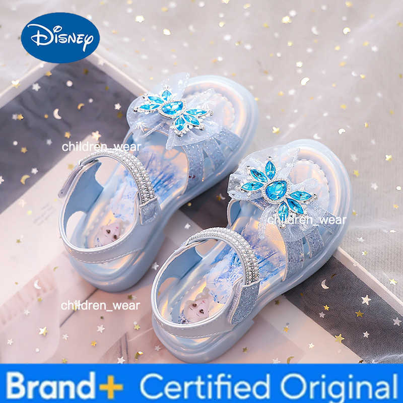 Disney KidsCasual Shoes Elsa Princess Frozen Fashion Crystal Bow Garden Sandals For Girls Anti-slip Breathable Blue Pink Size 23-33 H260303